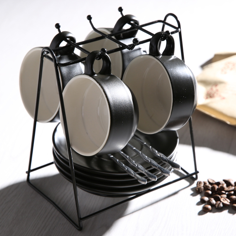 Taza de cerámica creativa taza de agua taza de moda taza de café conjunto conjunto conjunto completo con estante cuchara impresión LOGO