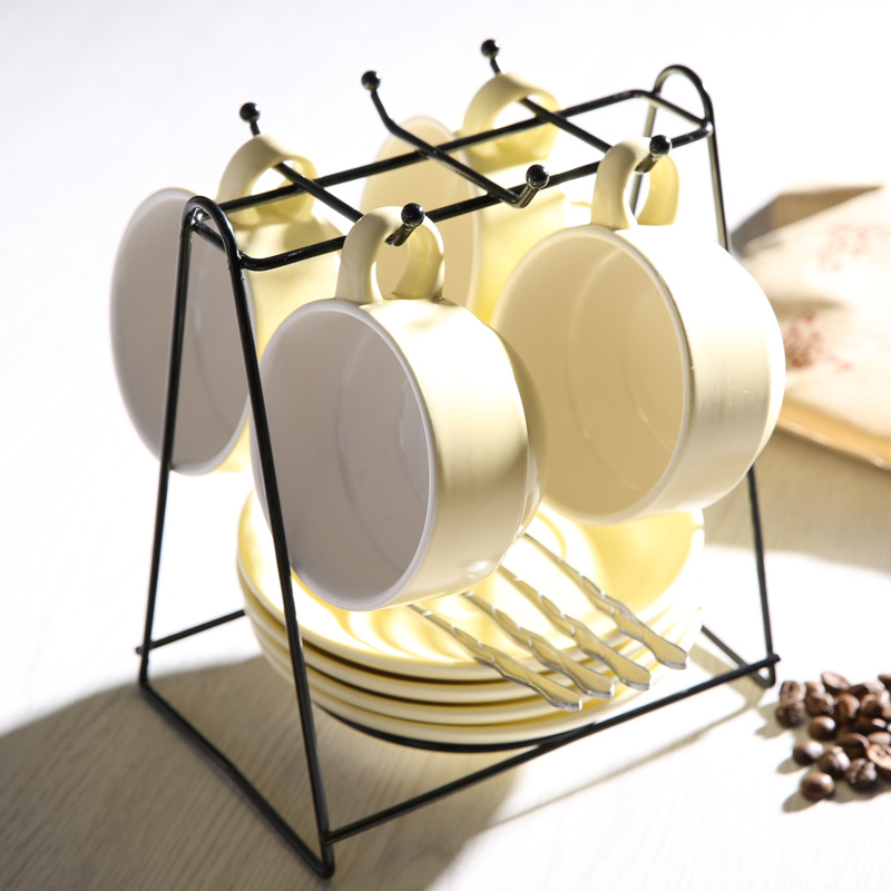 Taza de cerámica creativa taza de agua taza de moda taza de café conjunto conjunto conjunto completo con estante cuchara impresión LOGO