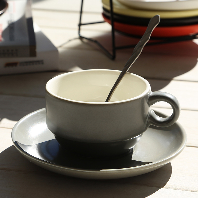 Taza de cerámica creativa taza de agua taza de moda taza de café conjunto conjunto conjunto completo con estante cuchara impresión LOGO