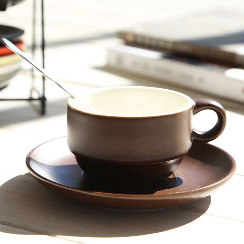 Taza de cerámica creativa taza de agua taza de moda taza de café conjunto conjunto conjunto completo con estante cuchara impresión LOGO