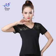 交谊舞服舞蹈表演服短袖上衣V领舞衣拉丁舞练习服国标舞广场舞服