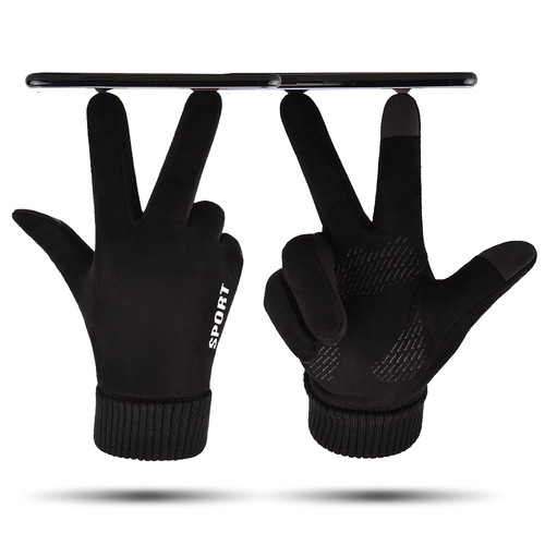 Winter suede gloves men's warm gloves plus velvet driving and cycling outdoor gloves women's couple cross-border shipping