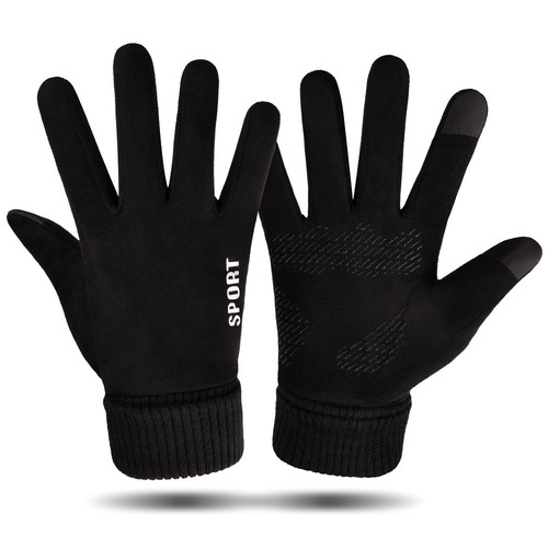 Winter suede gloves men's warm gloves plus velvet driving and cycling outdoor gloves women's couple cross-border shipping