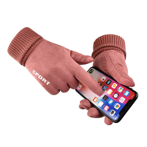 Winter suede gloves men's warm gloves plus velvet driving and cycling outdoor gloves women's couple cross-border shipping