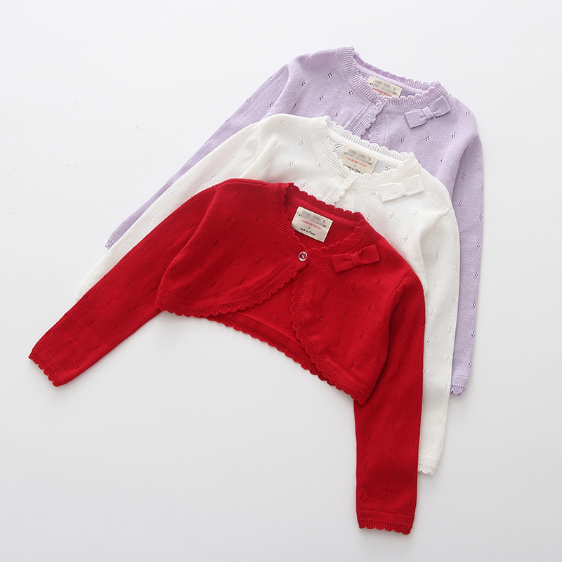 A generation of Korean bow children's small shawl children's air conditioning shirt summer girls knitted cardigan coat