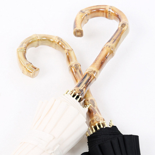 16 rib solid color straight umbrella small fresh long handle umbrella curved hook solid wood umbrella increased wind resistance double male and female sunny umbrella