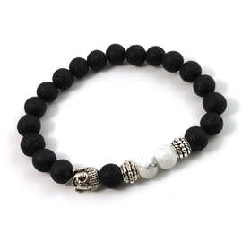 新品 白松石黑色火山石佛祖佛像手链手镯 异国风情好运佛像