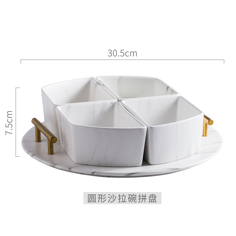 Caja de dulces de mármol de lujo ligero creativo Té de la tarde Cerámica Redonda Gran hotel Snacks Plato de frutos secos