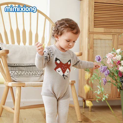 Ins best-selling infant unisex autumn/winter long-sleeve fox onesie with triangle top