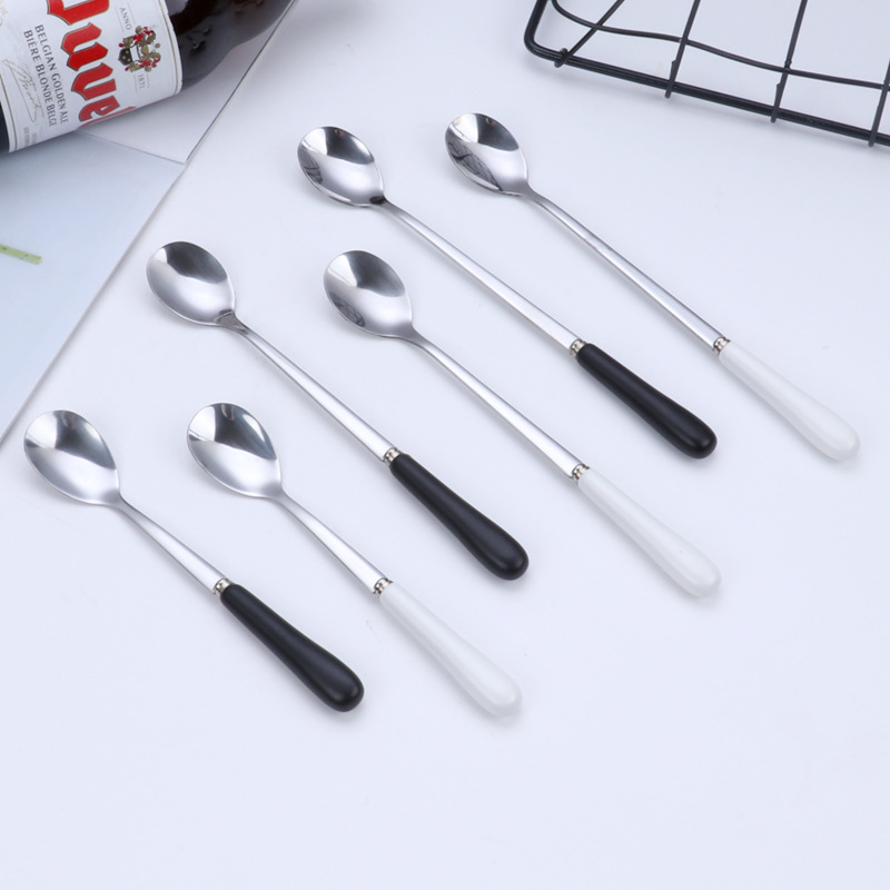 Ceramic Handle Dessert Spoon Stainless Steel For Coffee And Tea_voghion.com