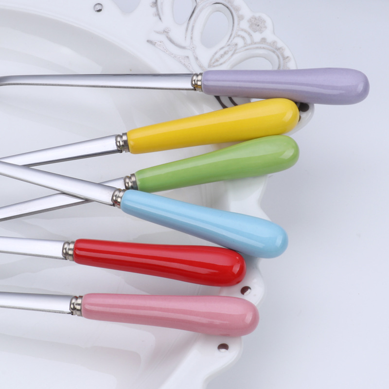 Ceramic Handle Dessert Spoon Stainless Steel For Coffee And Tea_voghion.com