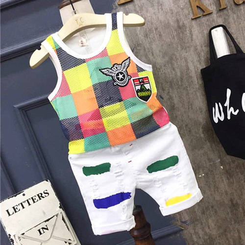 Children's Unisex Tank Top Set Summer  New Design Sports Hurdle Breathable Baby Sleeveless Striped Tank Top Two-Piece Set Trendy