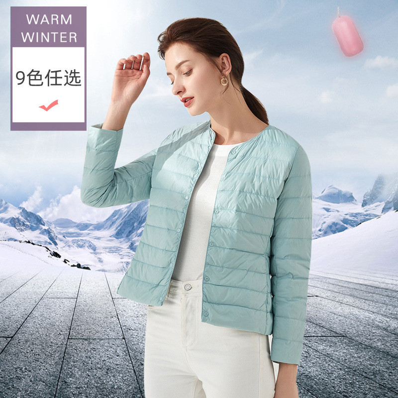 2025 New Women's Lightweight Short down Jacket with Round Neck, White Duck down Lining, Korean Style, Fashionable and Versatile Cross-Border Coat