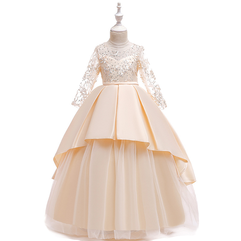 Amazon transfronterizo nuevo vestido de los niños princesa vestido de malla flor niña estilo occidental vestido de boda anfitrión vestido de noche pasarela