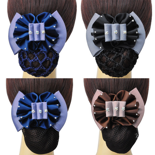 Nurse stewardess job butterfly clip bank profession hair net with drill flower hotel with net hair accessory hair ring