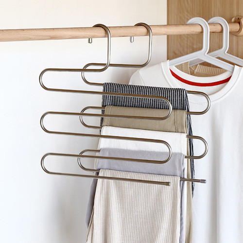 Wholesale multi-layer metal S-shaped trouser clip for home use, iron multi-functional hanging scarf, suit, jeans, clothes hanger storage rack
