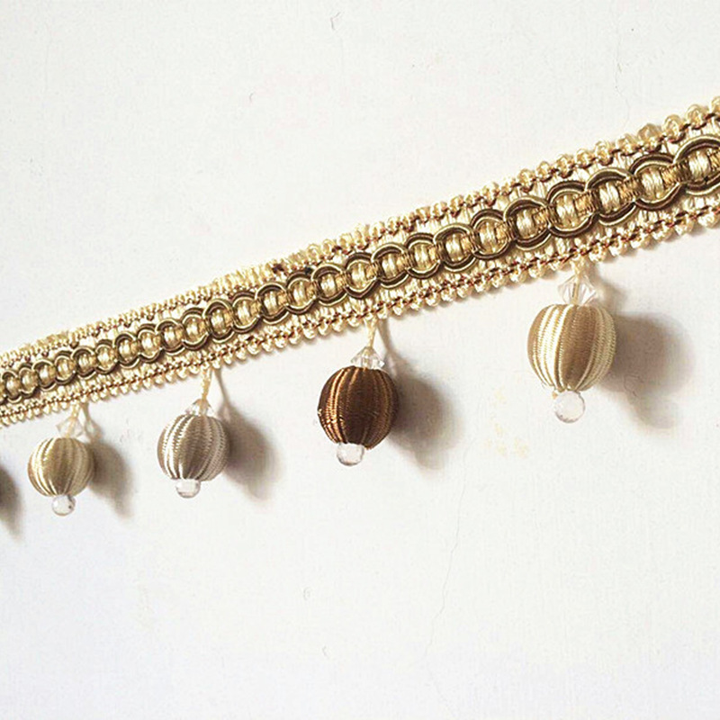 窗帘花边窗帘配件流苏吊穗三色牛筋花边装饰花边水晶珠窗帘工艺