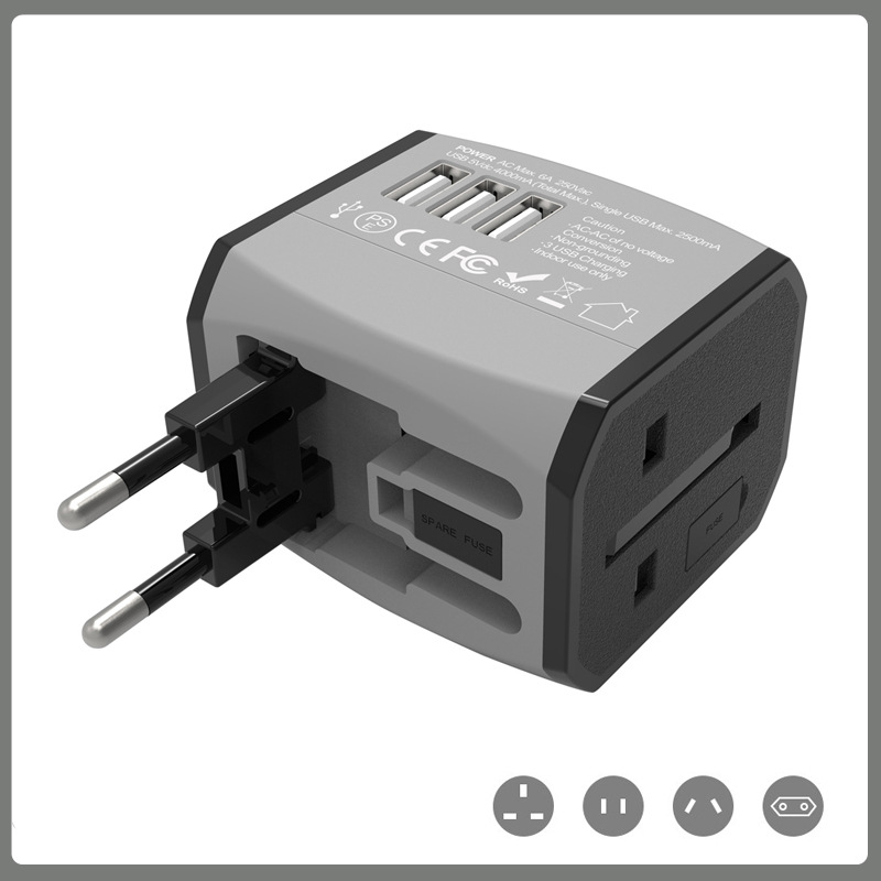 工厂自主研发3USB4A输出多功能插头转换器 跨进电商出口转换插座