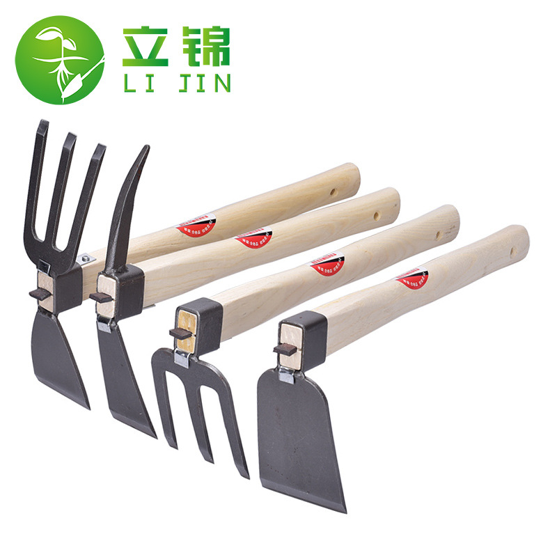 立锦全钢加厚防脱木柄两用锄农用除草挖土小锄头种花小耙子两用锄