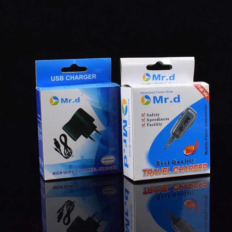 Electronic mobile phone accessories USB charger data cable packaging paper box white cardboard printing dumb film hook color box