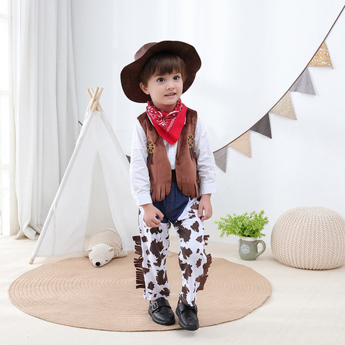 Western Cowboy Children's Festival Costume Set Boy Baby Character Costume Stage Costume Performance Suit Vest Pants Set