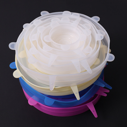 Wholesale 6-piece set of silicone fresh-keeping lids for kitchen multifunctional six-piece set of plastic wrap silicone lids