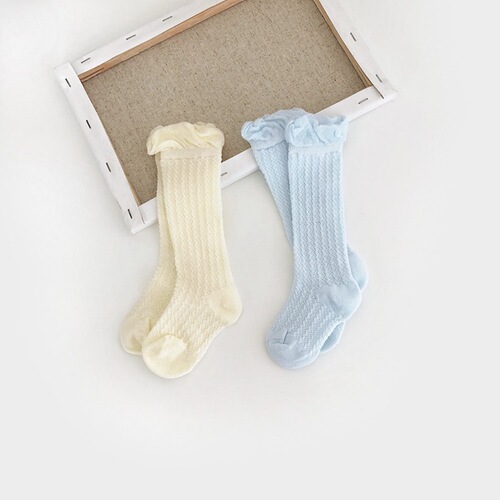 Baby and Toddler Clogs Newborn and Infant Cotton Socks Spring and Autumn 0-1-2 Year Old Baby Breathable Lattice Long Socks