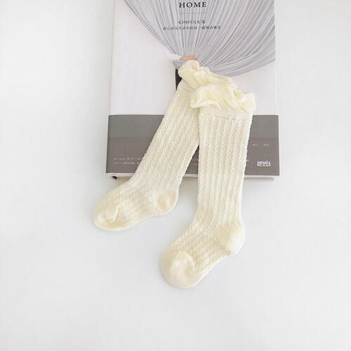 Baby and Toddler Clogs Newborn and Infant Cotton Socks Spring and Autumn 0-1-2 Year Old Baby Breathable Lattice Long Socks