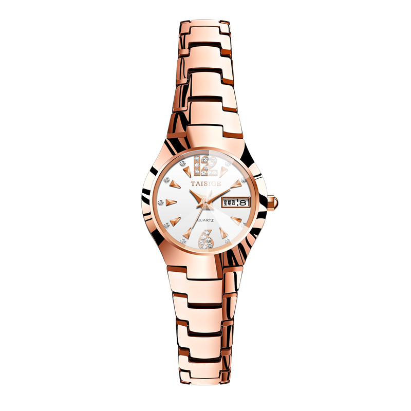 12-6 Double Calendar Rose Gold White Plate