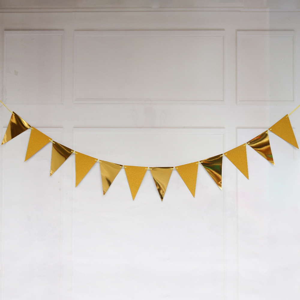 Bandera Triangular con Patrón de Ondas en Papel Dorado, Decoración de Cumpleaños, Pancarta Festiva, Decoración de Fondo para Fiestas, Accesorio de Fondo, Bandera Triangular