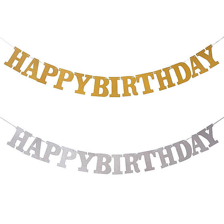 Factory Direct Sales Happy Birthday Banner Birthday Party Decoration Single Letter Glitter Ribbon