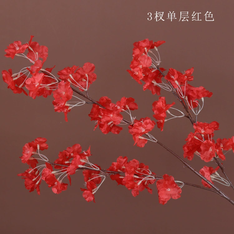 Artificial cherry blossom branches, 3–4 branches, multi‑layer realistic blossoms, wedding and event decor