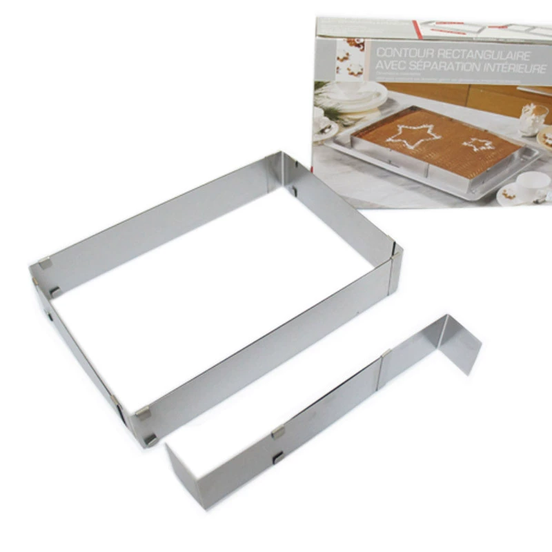 Rectangular Mousse Mold, Adjustable Stainless Steel Ring, 27.5–52.5 cm, Removable Divider