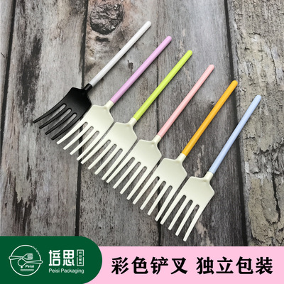 新款一次性塑料蛋糕叉创意拼接铲叉独立包装彩色甜品