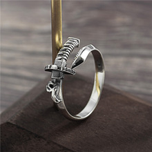 S925银复古泰银戒指 设计个性武士刀剑泰银指环男士