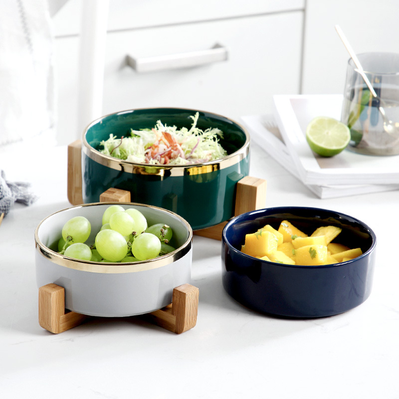 Nordic creativo borde dorado ensaladera de cerámica tazón de fideos instantáneos tazón de sopa tazón de postre de frutas tazón de cerámica del hogar traje de gran tamaño pequeño
