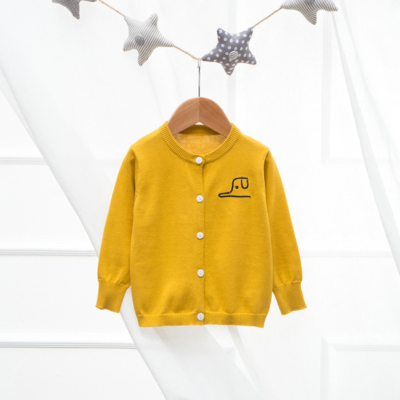 백 레터 자수 어린이 카디건 옐로우