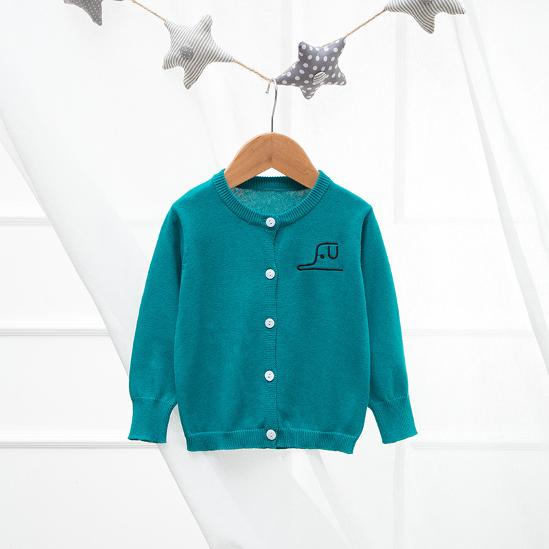 백 레터 자수 어린이 가디건 그린