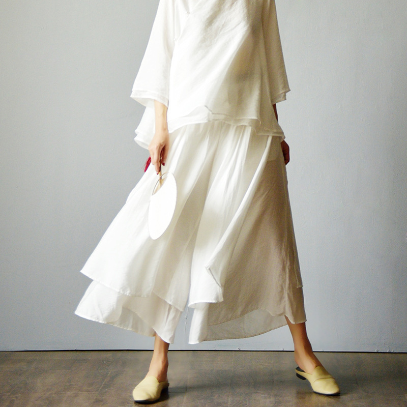 Foreign Trade Chinese Zen Cross-border Cotton and Linen Wide-leg Pants Culottes Tea Clothing Yoga Meditation Loose Pants Spring and Autumn Casual Pants