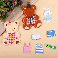 Embroidered patch with cute cartoon toy bear design for baby, clothing decoration and applique patch