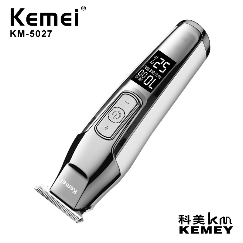 국경 전용 KM-5027 헤어 클리퍼 전기 조각 칼 면도 칼 대머리 미용실 푸시 화이트 LCD 디스플레이