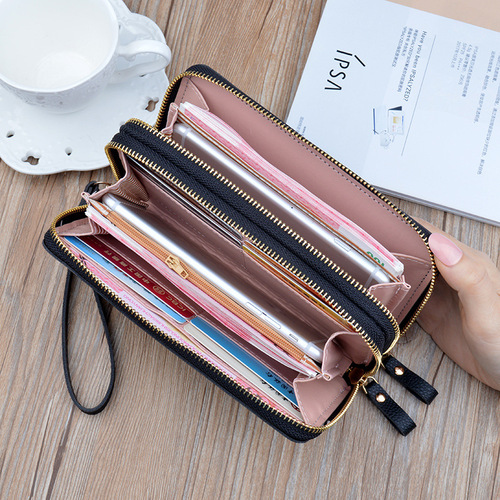 New Wallet Women's Double Zipper Long Clutch Fashionable Simple Lychee Pattern Large Capacity Double Layer Wallet Mobile Phone Bag