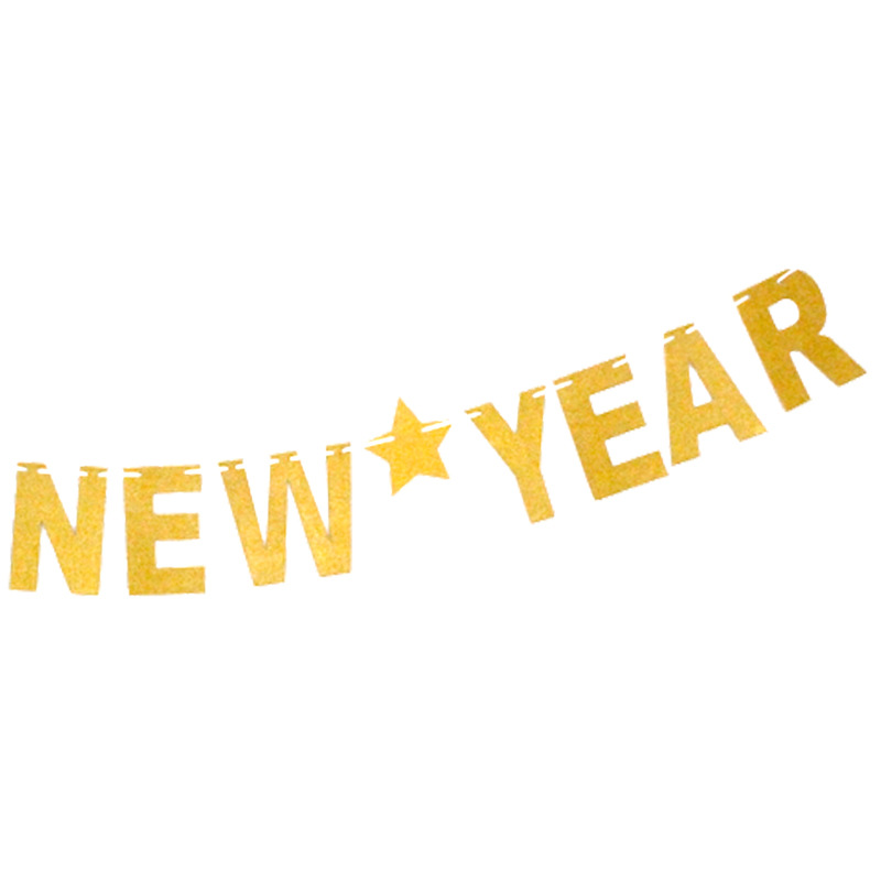 Año Nuevo decoración guirnalda Feliz Año Nuevo carta brillo Navidad estrella de cinco puntas Bandera de oro pull bandera al por mayor
