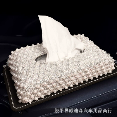 Box Cover, Cute Ladies' Diamond-Encrusted: Car tissue box/set