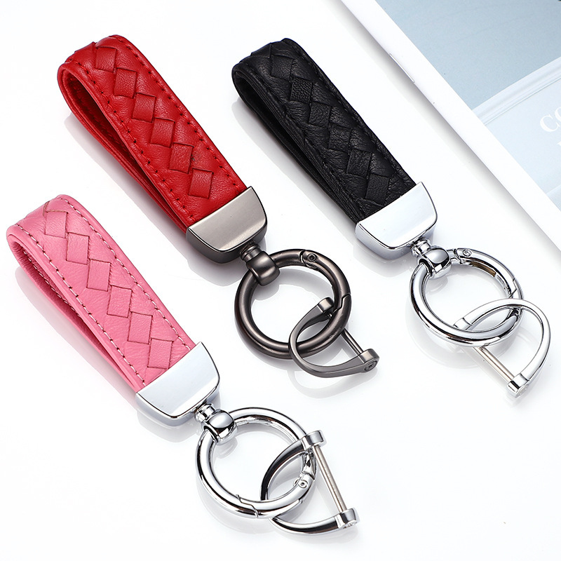 Car home keychain first layer sheepskin hand rope hardware pendant men's and women's metal braided rope decoration 4s shop gift