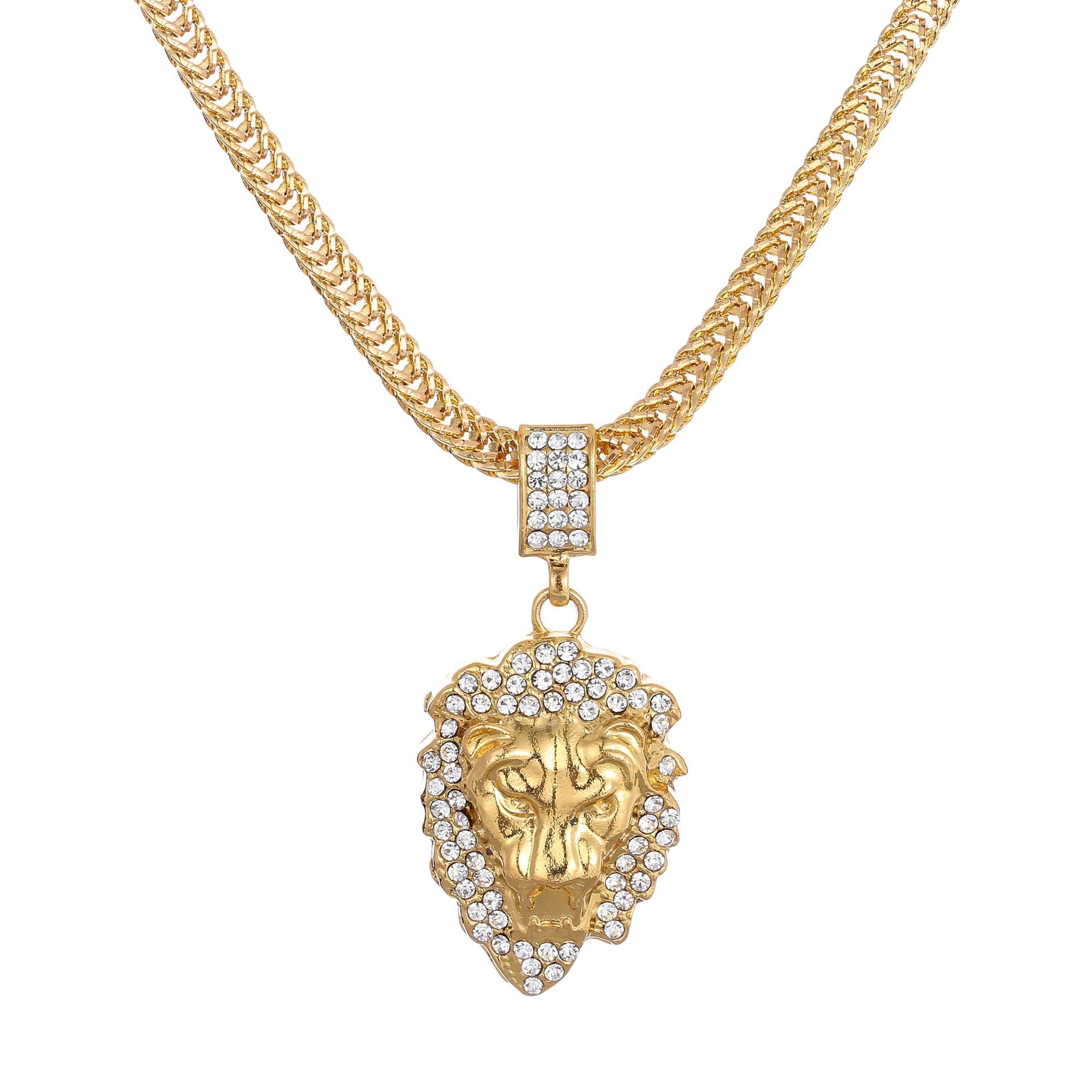 Nuevo europeo y americano diamante cabeza de león hip hop collar hombres neutral chapado en oro hiphop colgante collar Accesorios image 5