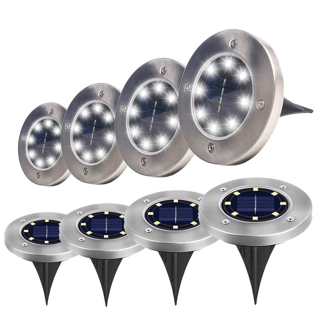 Luz solar enterrada de acero inoxidable con 8 LED, impermeable, para césped, jardín y exterior, estilo caliente image 6
