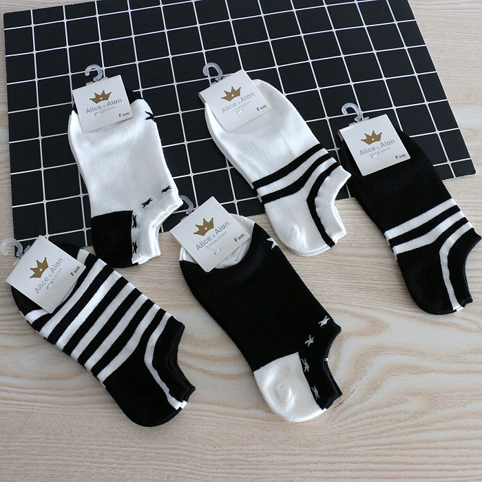 Summer Thin Women's Socks in Black and White, Low-Cut No-Show Socks, Short Socks, Low-Cut Socks, Invisible Socks, Seamless Socks