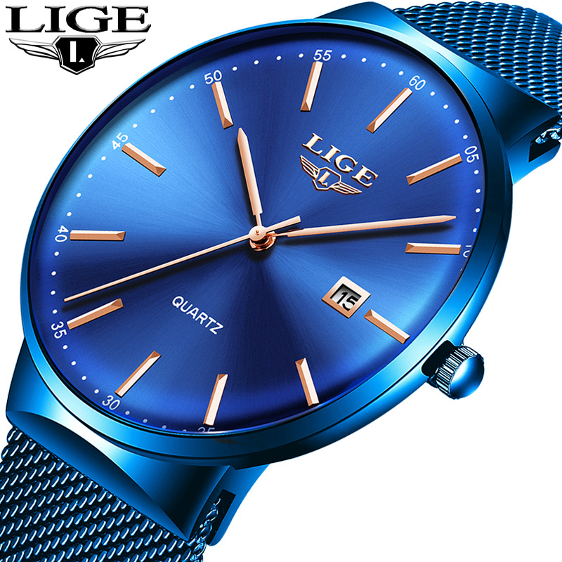 LIGE LIGE new cool ultra-thin waterproof mesh band watch