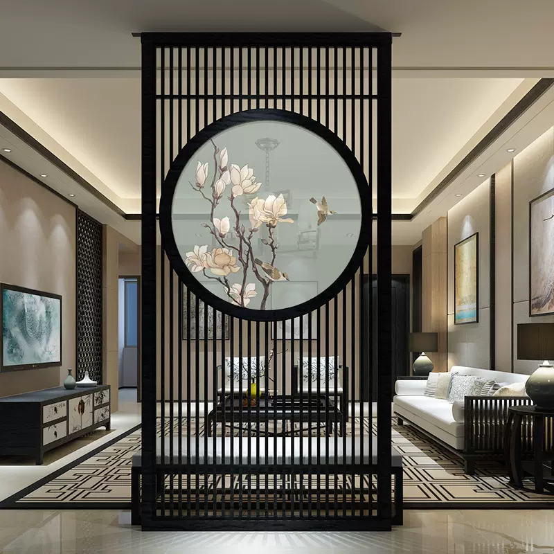 入户屏风隔断装饰客厅茶室现代简约隔断墙玄关新中式实木屏风座屏